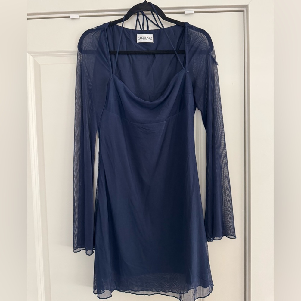 Princess Polly Long Sleeve Mini Dress Mesh Navy - US 8